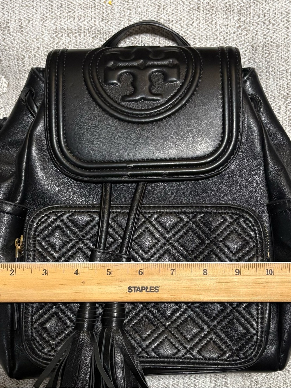 Tory Burch Black Quilted Tassel Drawstring Mini Backpack - Picture 3 of 9